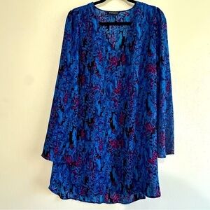 Express Blue/Black/Fuchsia Patterned Tunic Dress w/Full, Long Sleeves. Sz M.